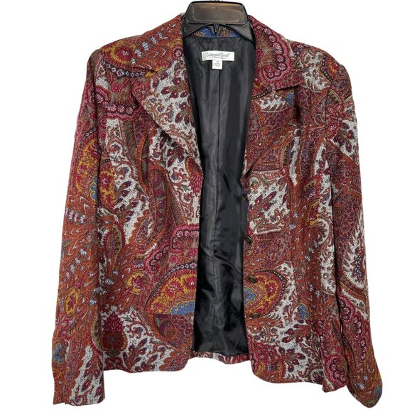 Coldwater Creek Blazer Womens Medium Red Paisley Colorful Boho Workwear Career - Picture 4 of 12